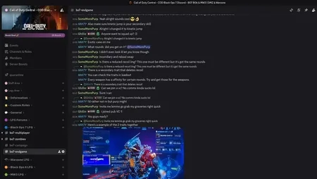Active #bo7-endgame Discord channel showing real players coordinating Avalon squads, discussing Combat Ratings, and organizing exfil teams