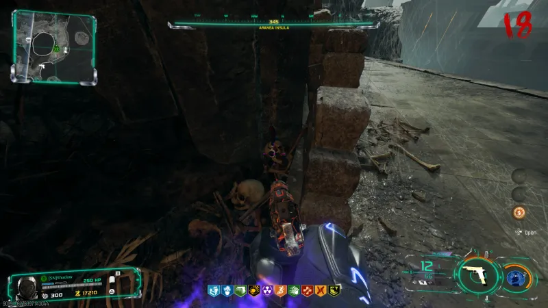 Mr Peeks headphones in the bone pile at the base of the wall in Aranea Insula on Rex Infernus