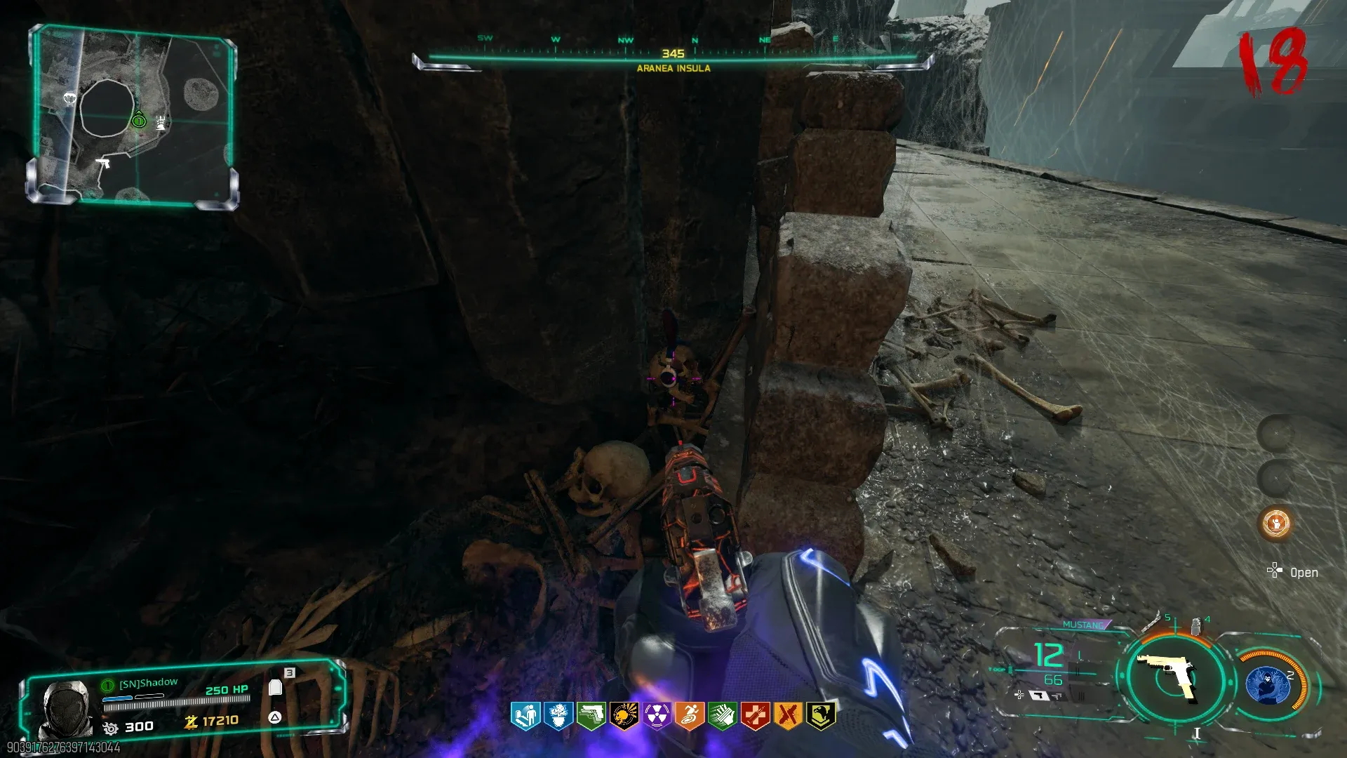 Mr Peeks headphones in the bone pile at the base of the wall in Aranea Insula on Rex Infernus