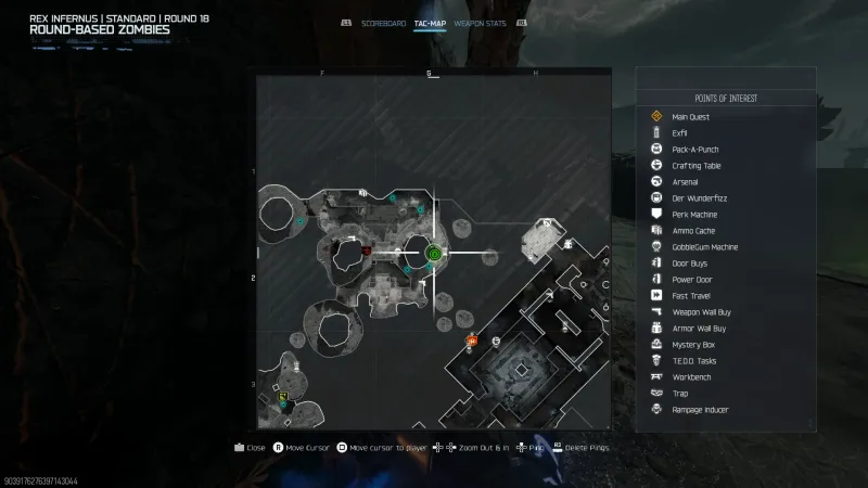 Rex Infernus tac-map showing the area around the Aranea Insula headphone spot