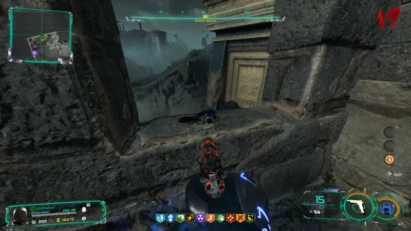 Mr Peeks headphones on the stone window ledge in Ruinas Insula on Rex Infernus