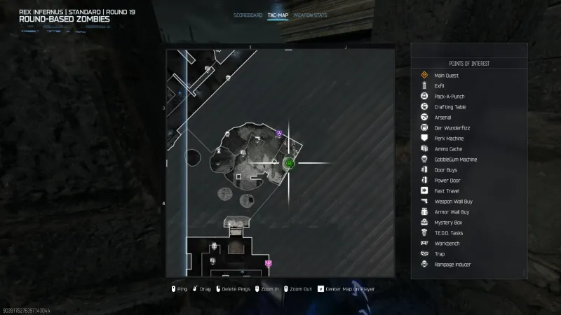 Rex Infernus tac-map showing the area around the Ruinas Insula headphone spot