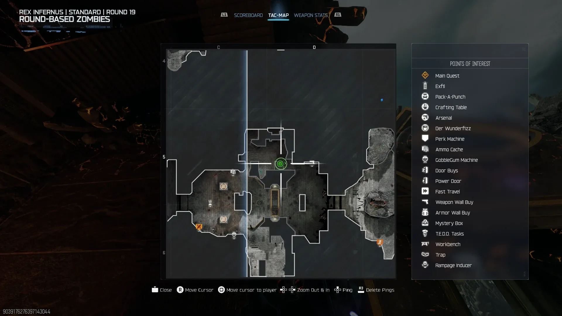 Rex Infernus tac-map showing the area around the Nyxara Main Chamber headphone spot