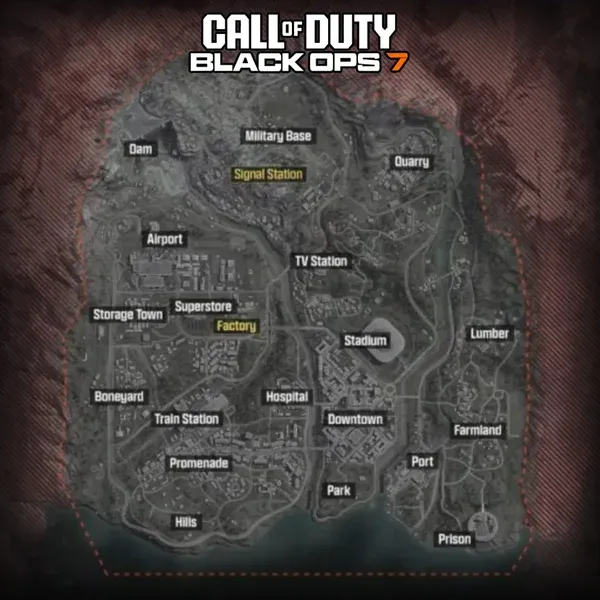 Verdansk battle royale map layout showing all named locations