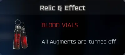 Blood Vials relic description in BO7 Cursed mode showing all augments are turned off