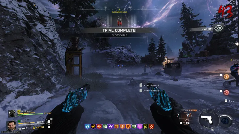 CURSED Trial Complete banner for the Blood Vials relic at Blackwater Lake in BO7 Zombies