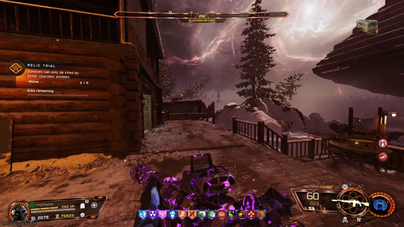 Bus relic trial in BO7 showing the rule zombies can only be killed by other charmed zombies, wave 2 of 6 at Blackwater Lake