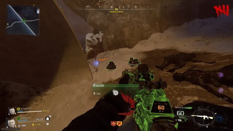 Rewards on the ground at Crashed Rocket after completing the Dempsey side Easter egg including salvage and a legendary weapon