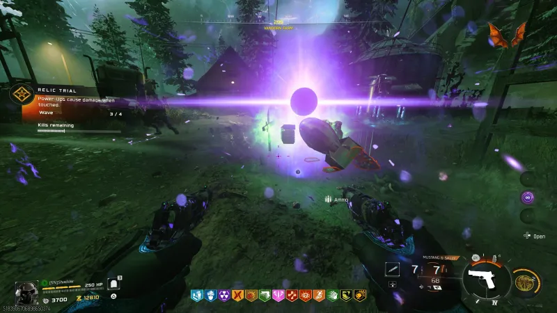 Dragon Wings trial Wave 3 combat at Vandorn Farm with a Doppelgast HVT and power-ups scattered on the ground
