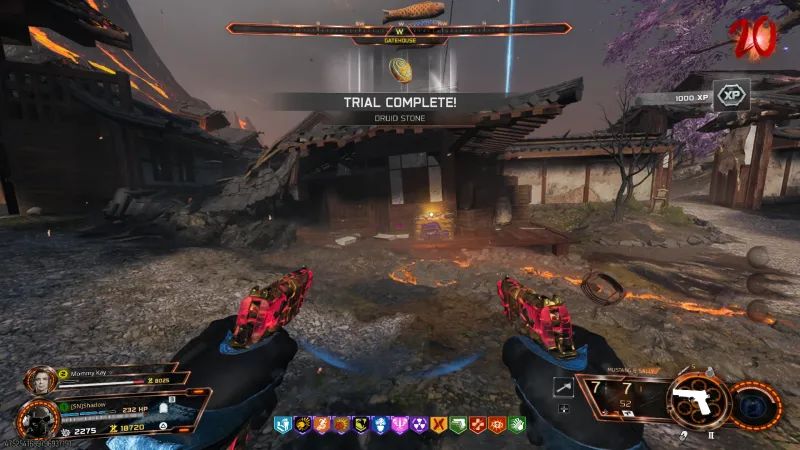 Trial Complete Druid Stone banner at the Gatehouse on Kowakujo with the 1000 XP reward in BO7 Zombies