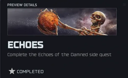 Echoes Dark Ops calling card reward screen showing a skeleton with a glowing orb after completing the Nikolai side Easter egg