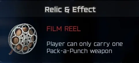 BO7 Kowakujo Film Reel relic and effect card showing that the player can only carry one Pack-a-Punch weapon