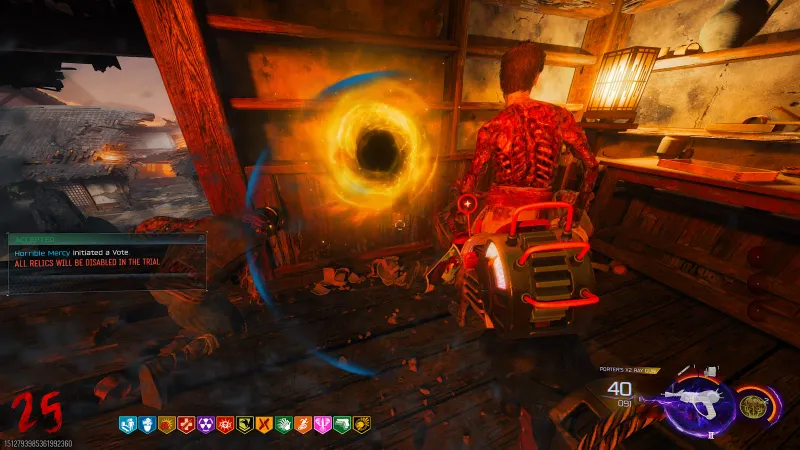 The Film Reel relic portal open at Tea Garden on Kowakujo after Pack-a-Punching 10 weapons in BO7 Zombies