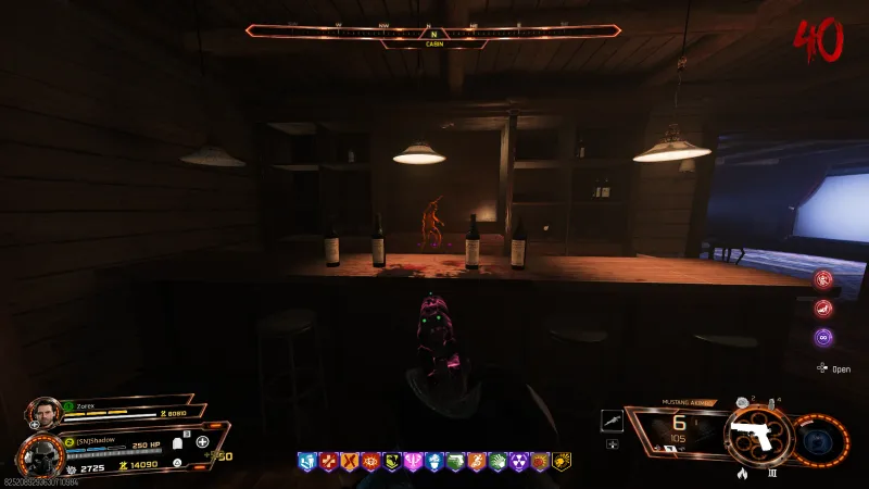 Five wine bottles lined up on the Blackwater Lake cabin bar for the Focusing Stone Simon Says puzzle in BO7 Zombies