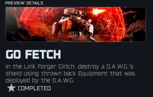 Go Fetch Dark Ops calling card preview showing in-game description and completion status in BO7 Endgame