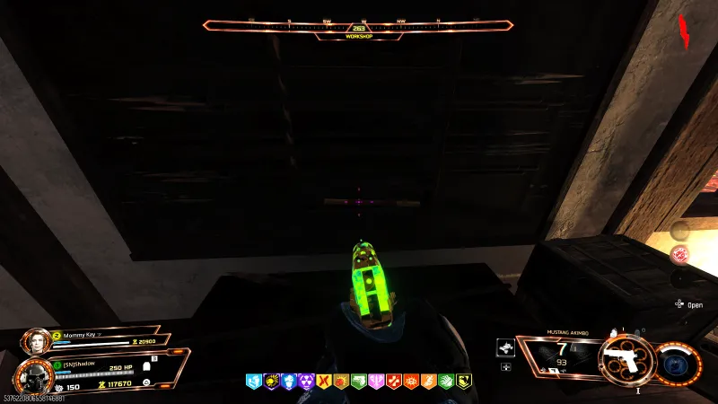 Looking up at the Workshop ceiling beams on Kowakujo where the second Gramophone relic drumstick rests near Pack-a-Punch in BO7 Zombies