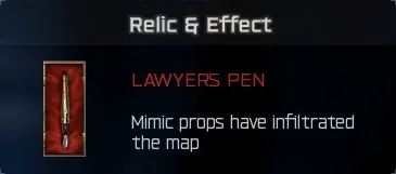 Lawyer's Pen relic description in BO7 Cursed mode reading Mimic props have infiltrated the map