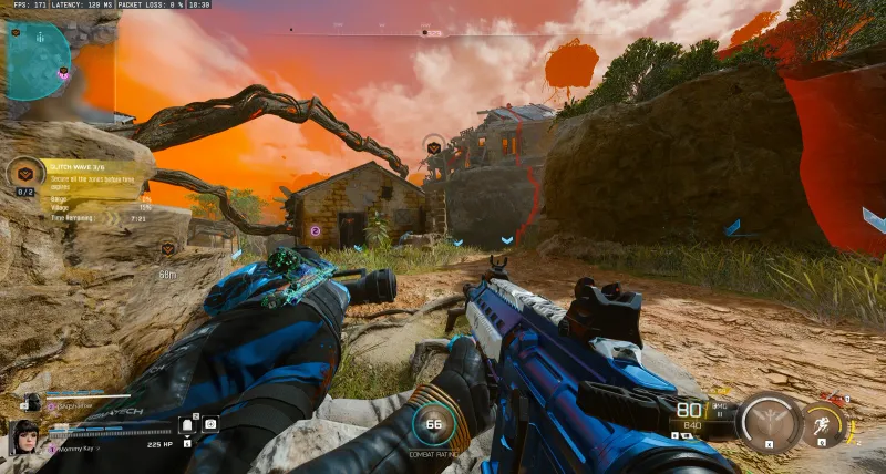 Wave 3 zone capture objective with blue capture points during solo Link Forger run in BO7 Endgame