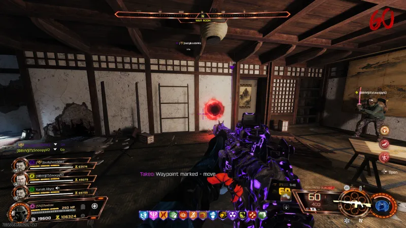 The Mannequin Turret relic portal opening on the War Room wall on Kowakujo on the round 60 flip in BO7 Zombies
