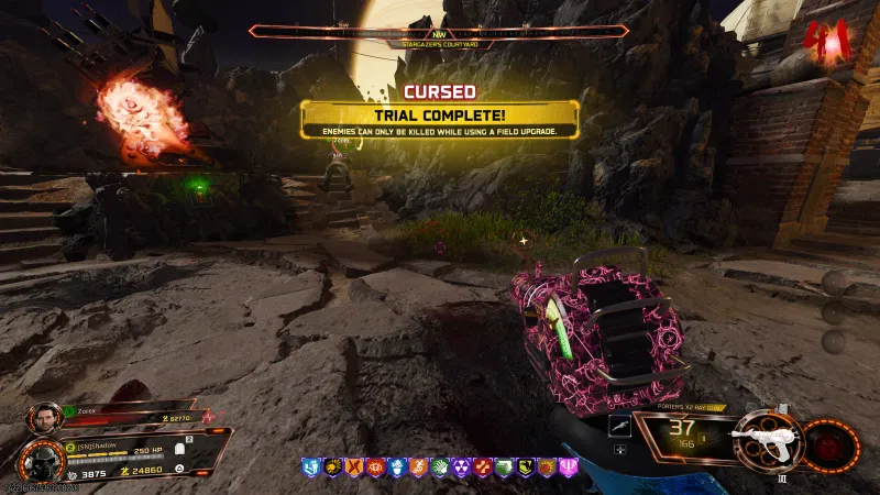Cursed Trial Complete banner after unlocking the Matryoshka Doll relic on Astra Malorum in BO7 Zombies