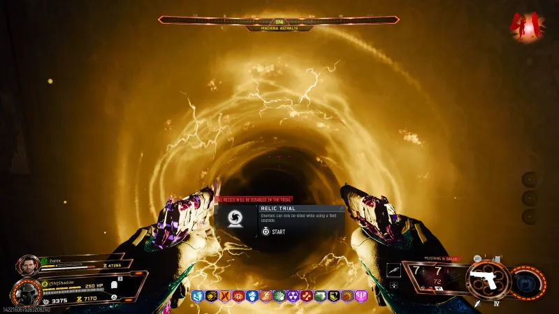 Relic Trial start prompt in BO7 showing enemies can only be killed while using a field upgrade for the Matryoshka Doll relic