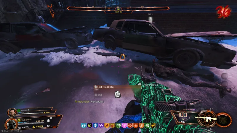 A Lucky Gold Egg dropped by Mr Peeks on the ground at Exit 115 on Ashes of the Damned