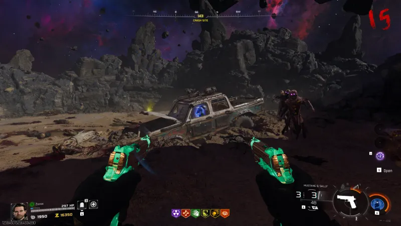 Mr Peeks inside the wrecked truck at the Crash Site on Astra Malorum in BO7 Cursed Mode