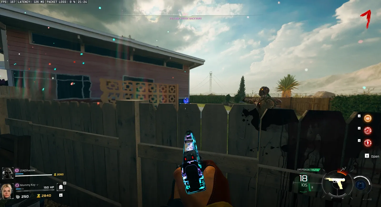 Mr Peeks on the fence in the Yellow House backyard on past Nuketown in BO7 Paradox Junction