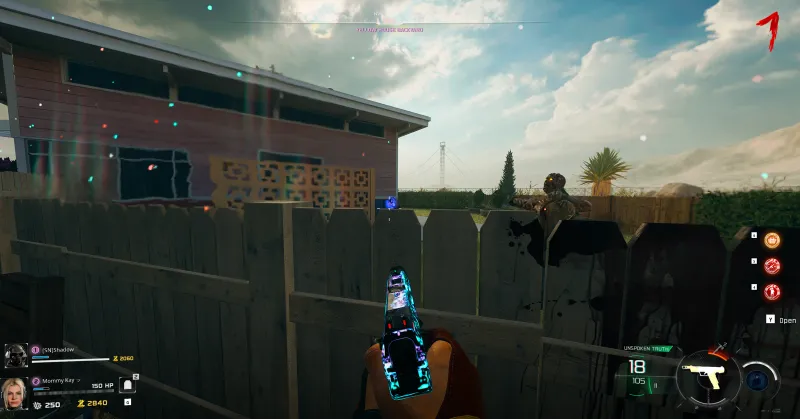 Mr Peeks on the fence in the Yellow House backyard on past Nuketown in BO7 Paradox Junction