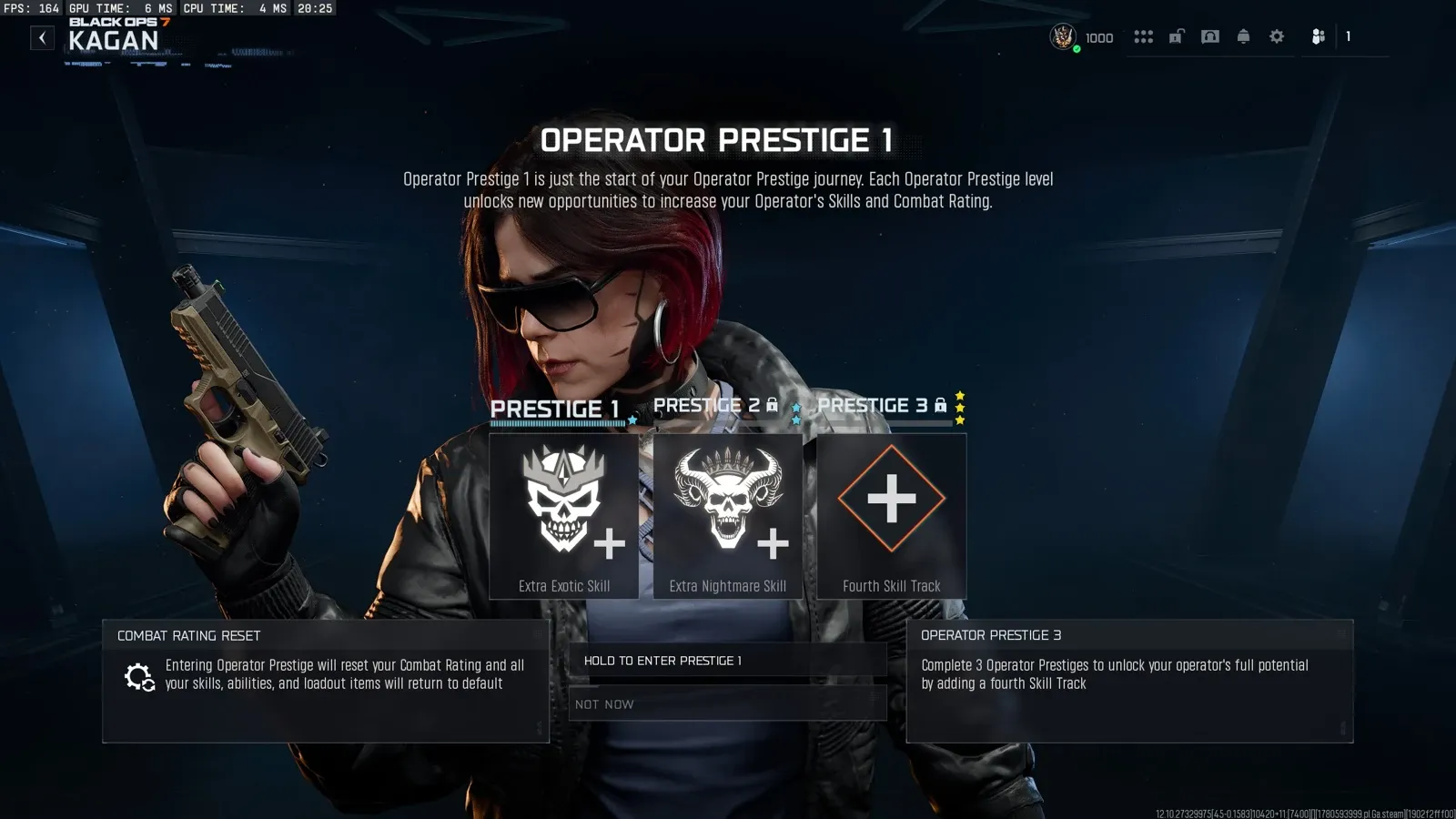 BO7 Operator Prestige rewards overview showing Extra Exotic Skill, Extra Nightmare Skill, and Fourth Skill Track