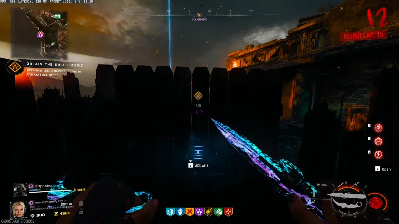 Glowing blue note at the fence to the left of the cul-de-sac entrance