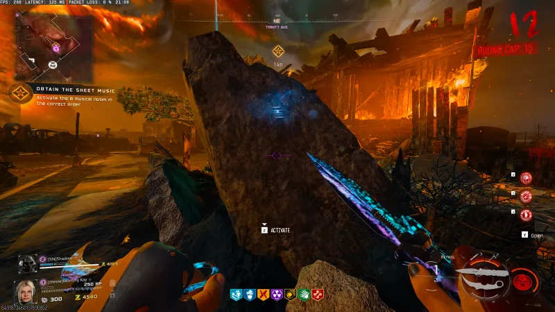 Glowing blue note on the large rock formation near the Pack-a-Punch machine