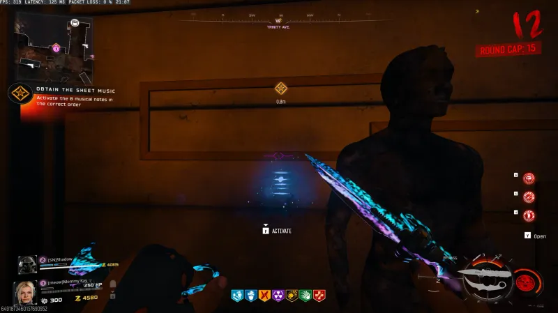 Glowing blue note at the garage door on Trinity Ave in Destroyed Nuketown