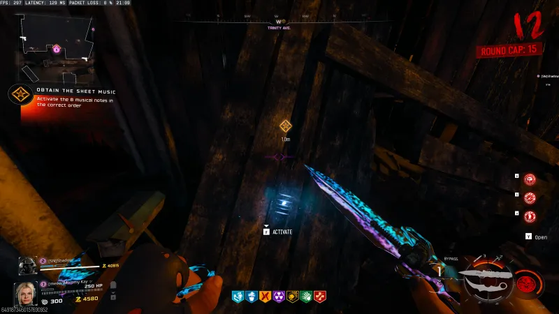 Glowing blue note on a wooden panel next to the fence