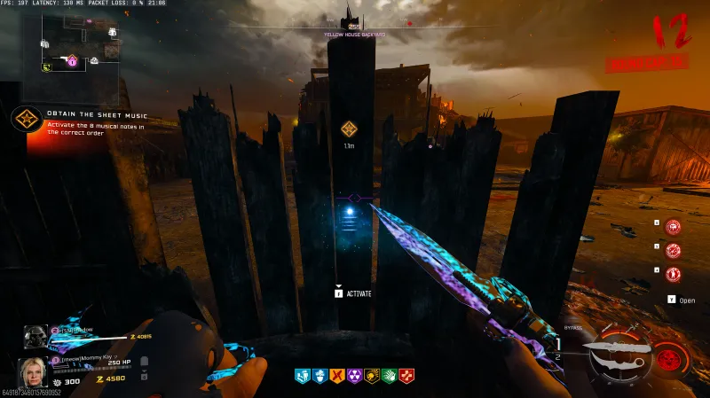 Glowing blue note at the fence behind the Yellow House backyard