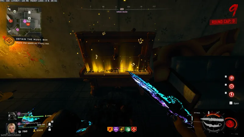 Piano with glowing yellow tiles indicating it is ready for note input in BO7 Paradox Junction