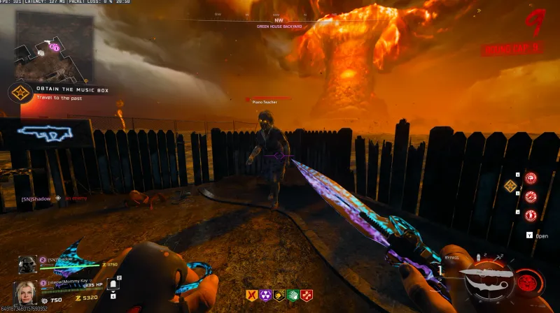 Piano Teacher zombie appearing by hopping over the backyard fence in Destroyed Nuketown