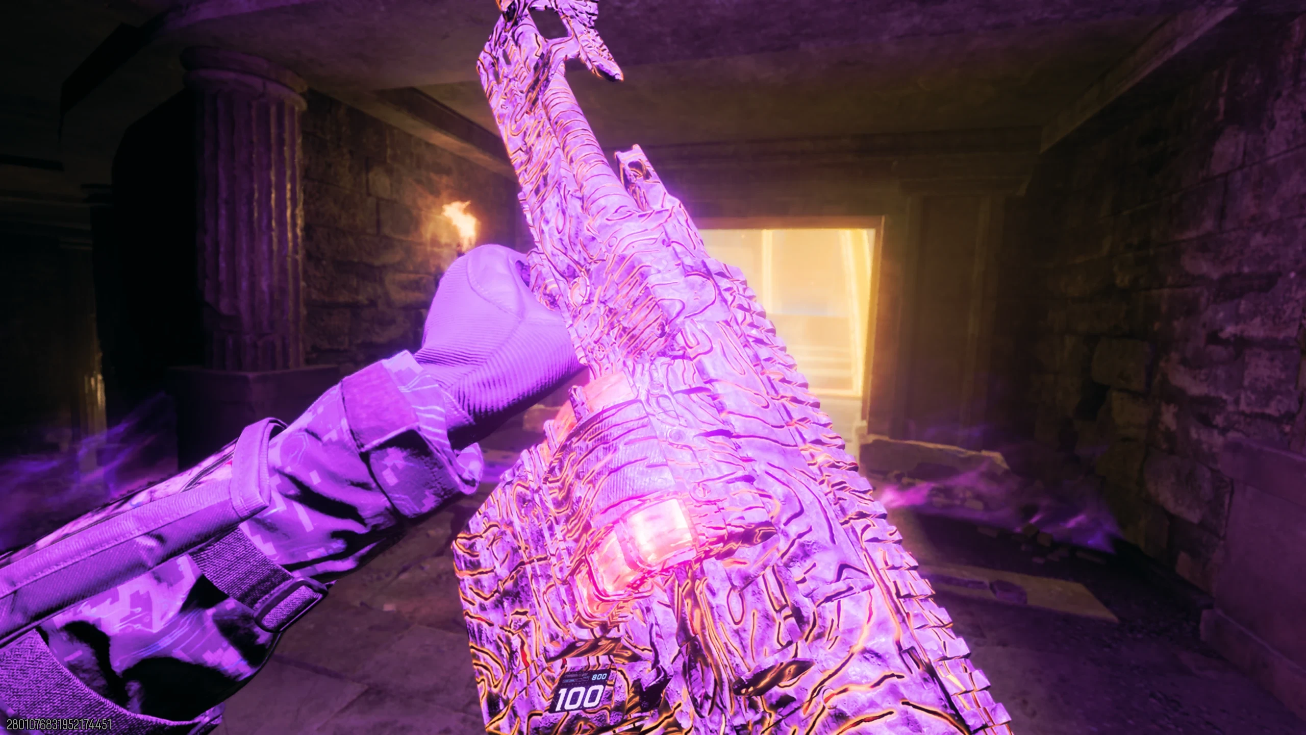 The Pack-a-Punched Corrupted weapon showing its red-rarity level badge on Rex Infernus