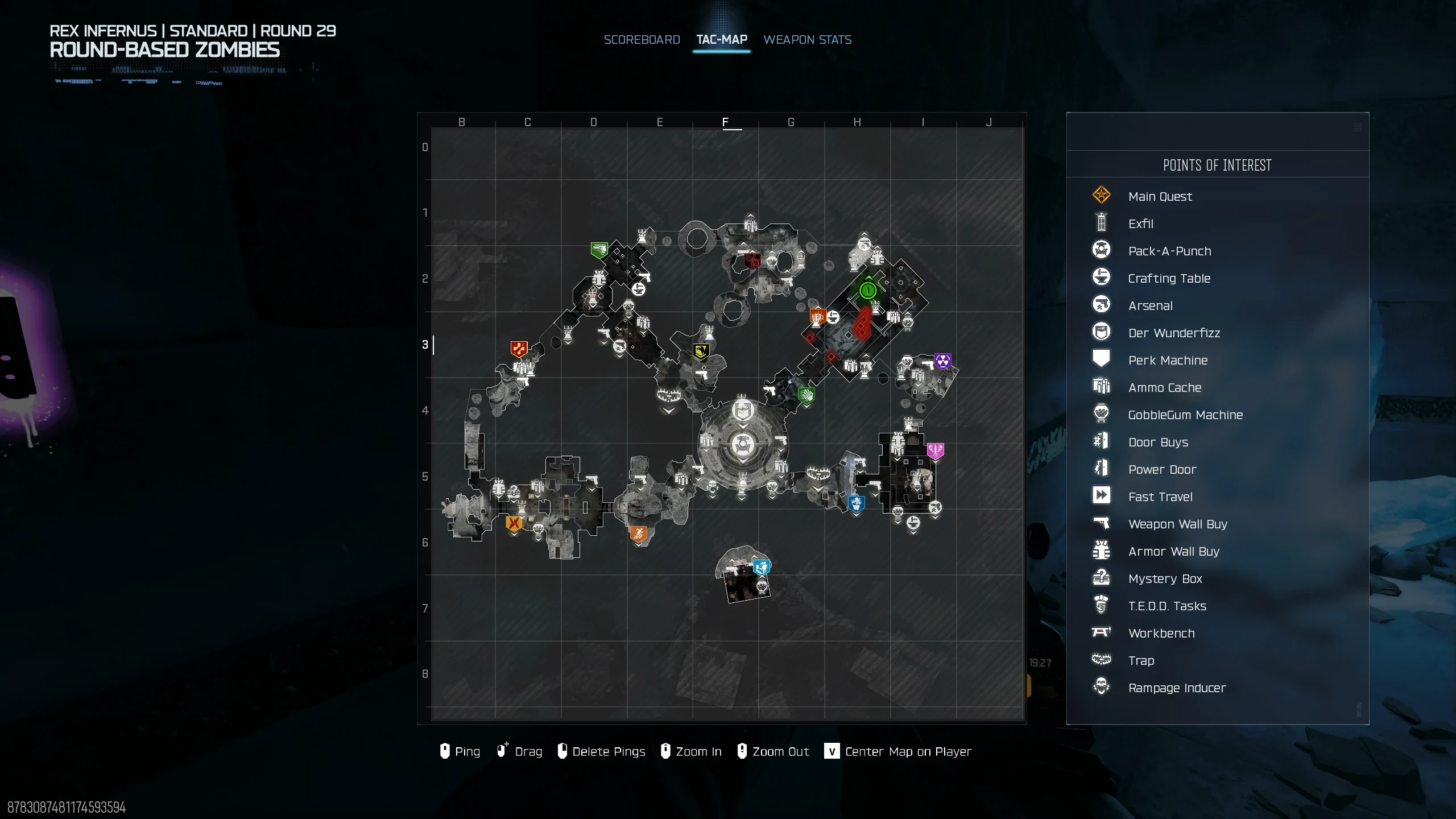 The Rex Infernus tac-map panned to show the player position and the wider layout
