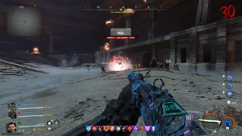 BO7 Rogue Run Mal boss fight at round 30 showing the Amalgam in the arena