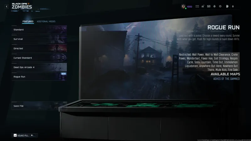 BO7 Rogue Run mode in the Zombies lobby selection screen