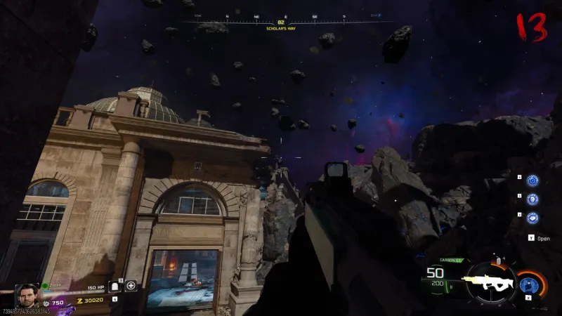 Location of the shootable skull near the Machina Astralis entrance at Scholar's Way on Astra Malorum in BO7 Zombies