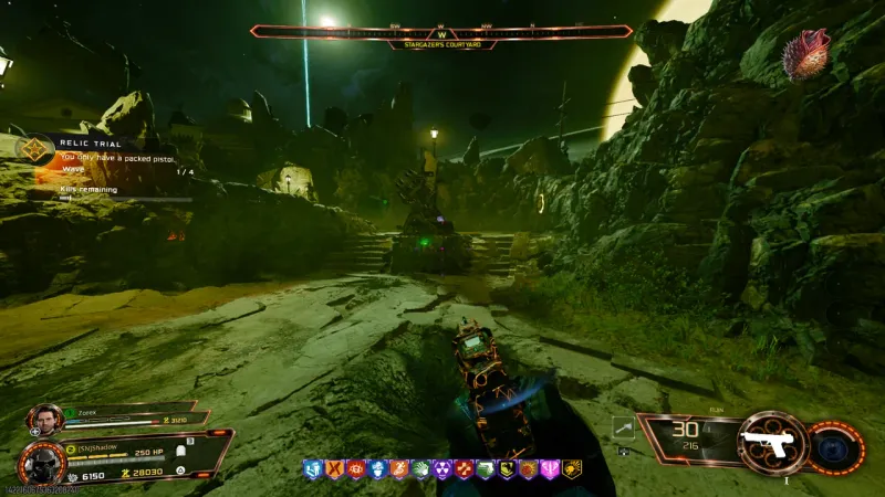Seed relic trial wave 1 of 4 at the Stargazer's Courtyard on Astra Malorum with only a packed pistol