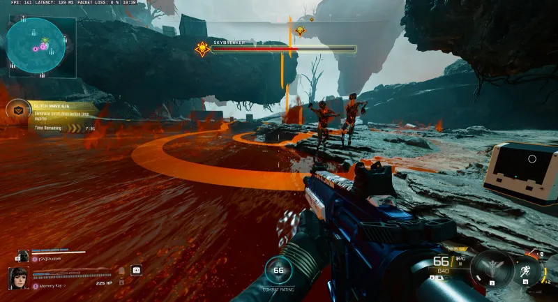 Skybreaker boss stun attack showing orange AOE circle on the ground before landing shockwave in BO7 Endgame Link Forger
