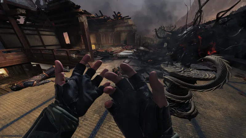 Takeo's cursed hands shown in first person after finishing the side Easter egg on Kowakujo