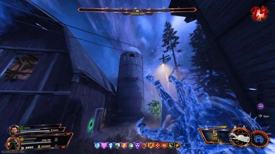 Mr Peeks marker on the silo at Vandorn Farm seen through the Aether Shroud on Ashes of the Damned in BO7