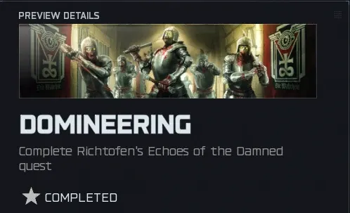 Domineering Dark Ops calling card reward screen showing completion of Richtofen's Echoes of the Damned quest