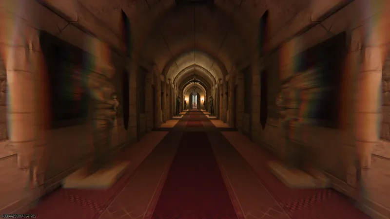 The gothic castle corridor in Totenreich Richtofen side Easter egg with arched stone ceilings and red carpet
