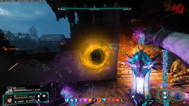 Dancing Arnie relic trial portal glowing above Pack-a-Punch on Fishery Island in BO7 Totenreich