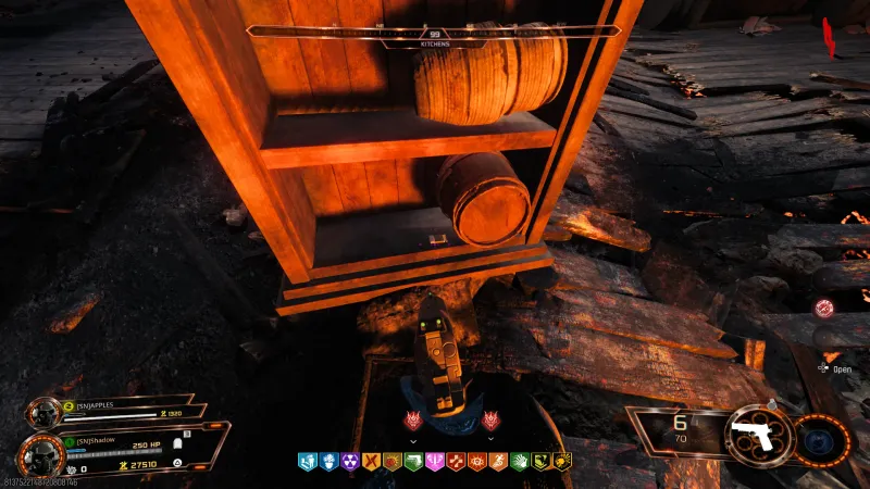 The matches upgrade part highlighted on a wooden shelf in the kitchen next to Double Tap on Kowakujo in BO7 Zombies